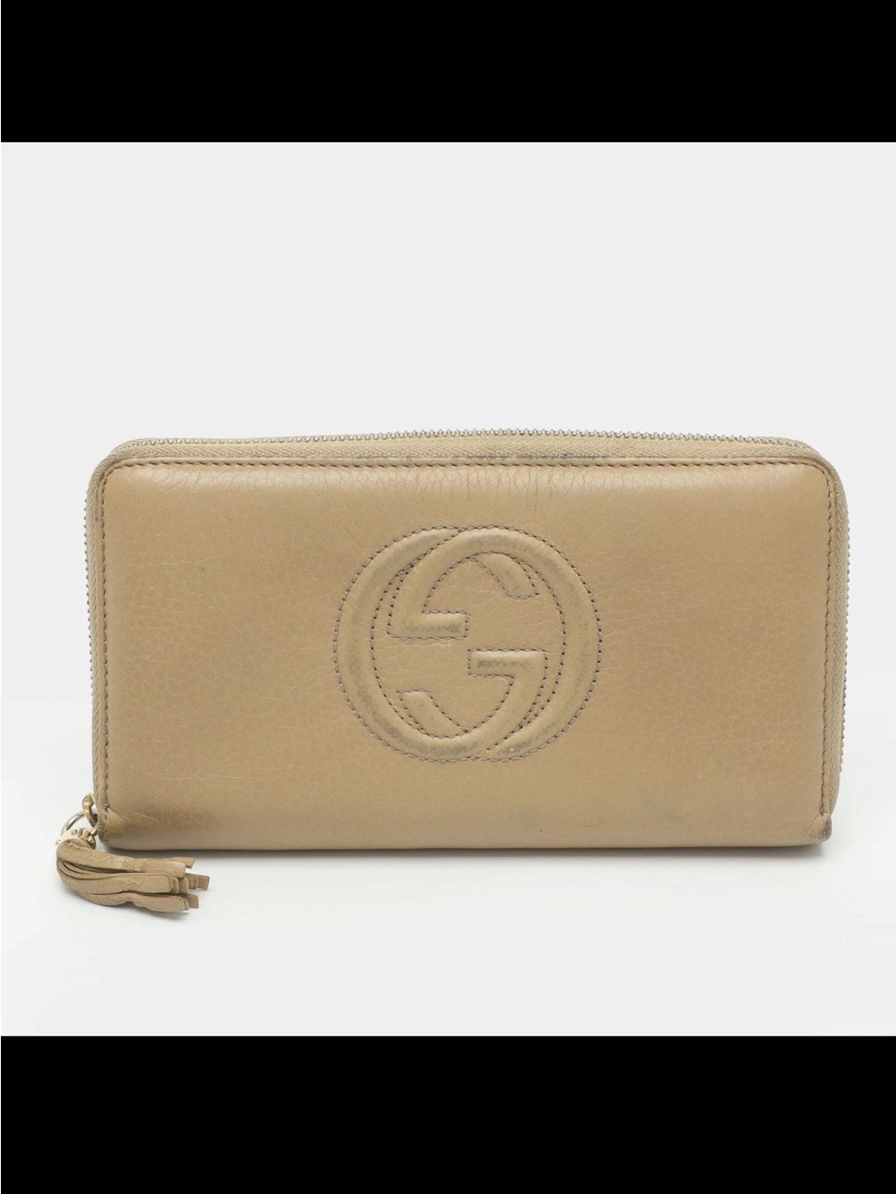 Gucci Tan Leather Zip Wallet with Embossed GG